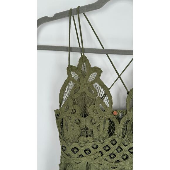 Free People Adella Cami Olive Green Lace Ruffled Tank Top Womens Small New - Picture 5 of 9